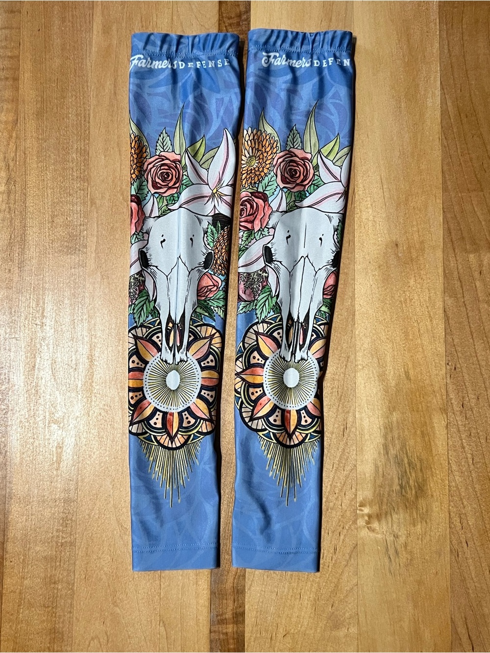 Farmer’s Defense UV Protection Blue Floral Skull Arm Sleeves S/M